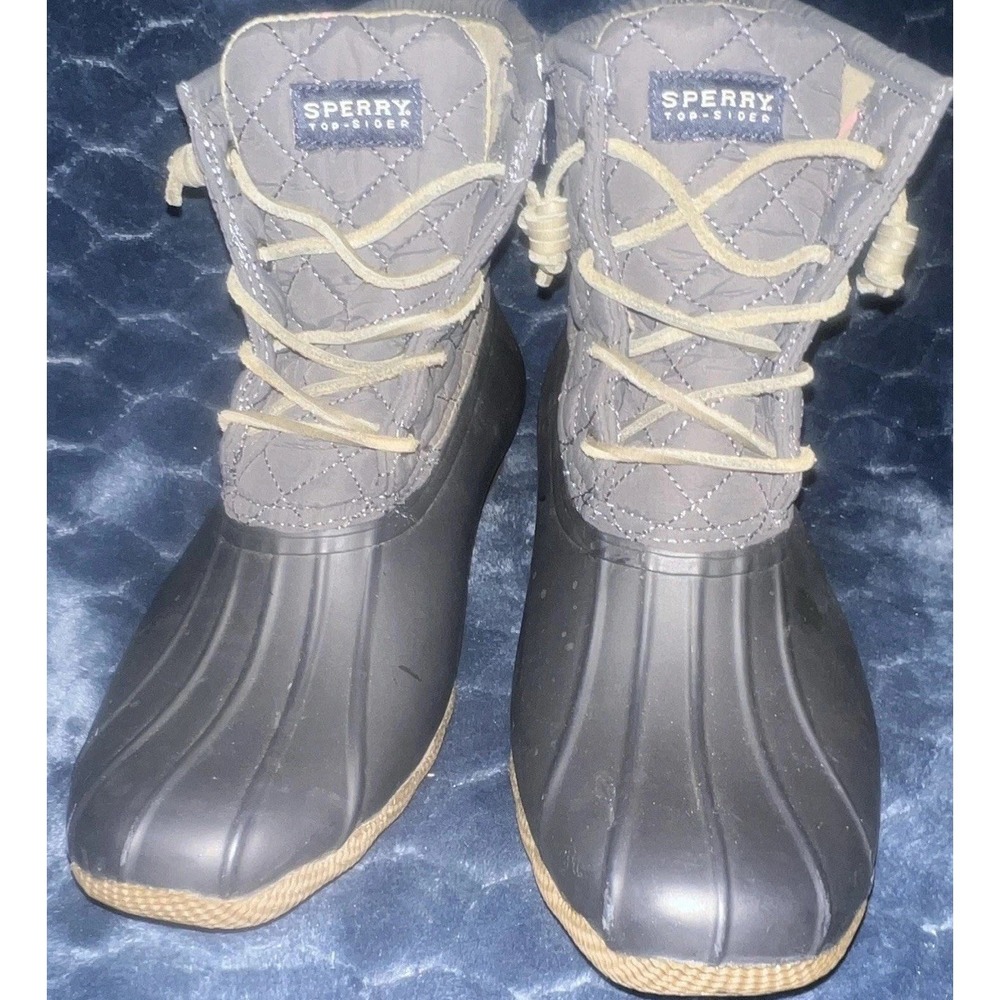 Sperry Saltwater Duck Boots Womens Size 8 Grey Good Quilted Waterproof Rain Boot